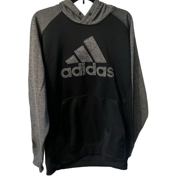 Adidas Pullover Hoodie Mens Tall Sz L Stitched Spell out Mesh Lined Hood - Picture 1 of 10